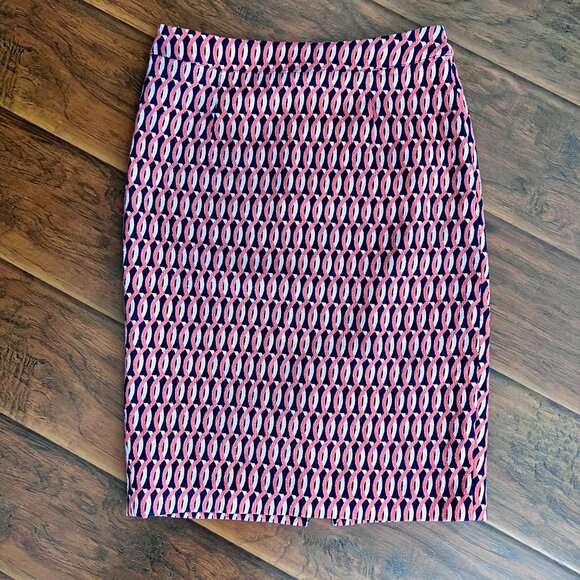 Boden Pencil Skirt Geometric Textured Jacquard blue red pink sz 4 - Picture 1 of 6